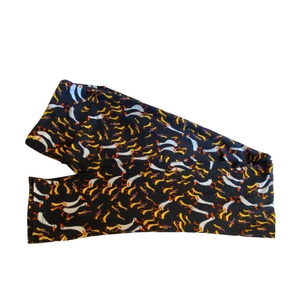 1461 LuLaRoe Leggings Size OS Black Yellow White Duck Print New